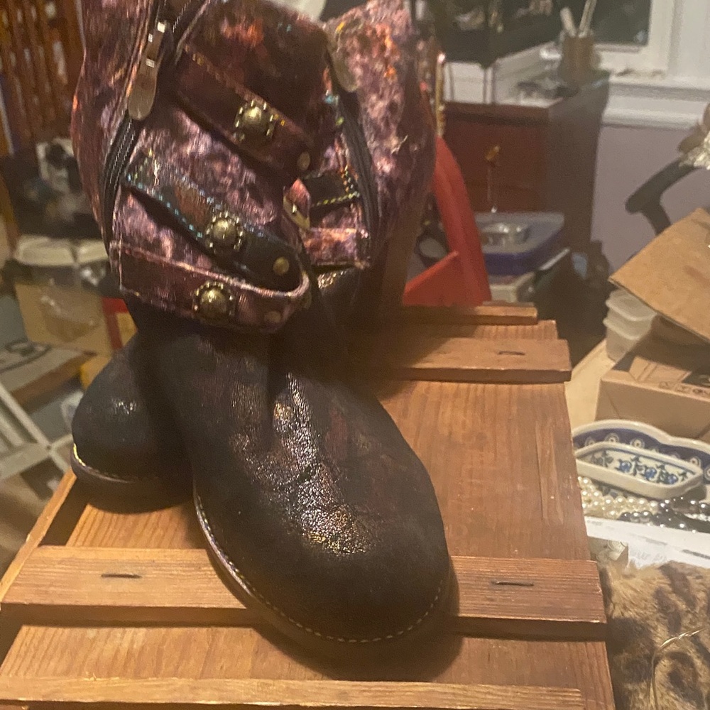 Edgy Purple and Black Buckle Boots